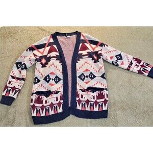 Divided Cardigan Sweater Women's S Open Front Boho Hippie Aztec 100% Cotton
